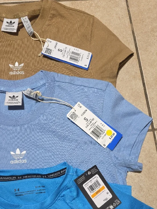 adidas Kids Ribbed Tee Trio in Light Blue and Tan (with Blue Under Armour) - Picture 2 of 4